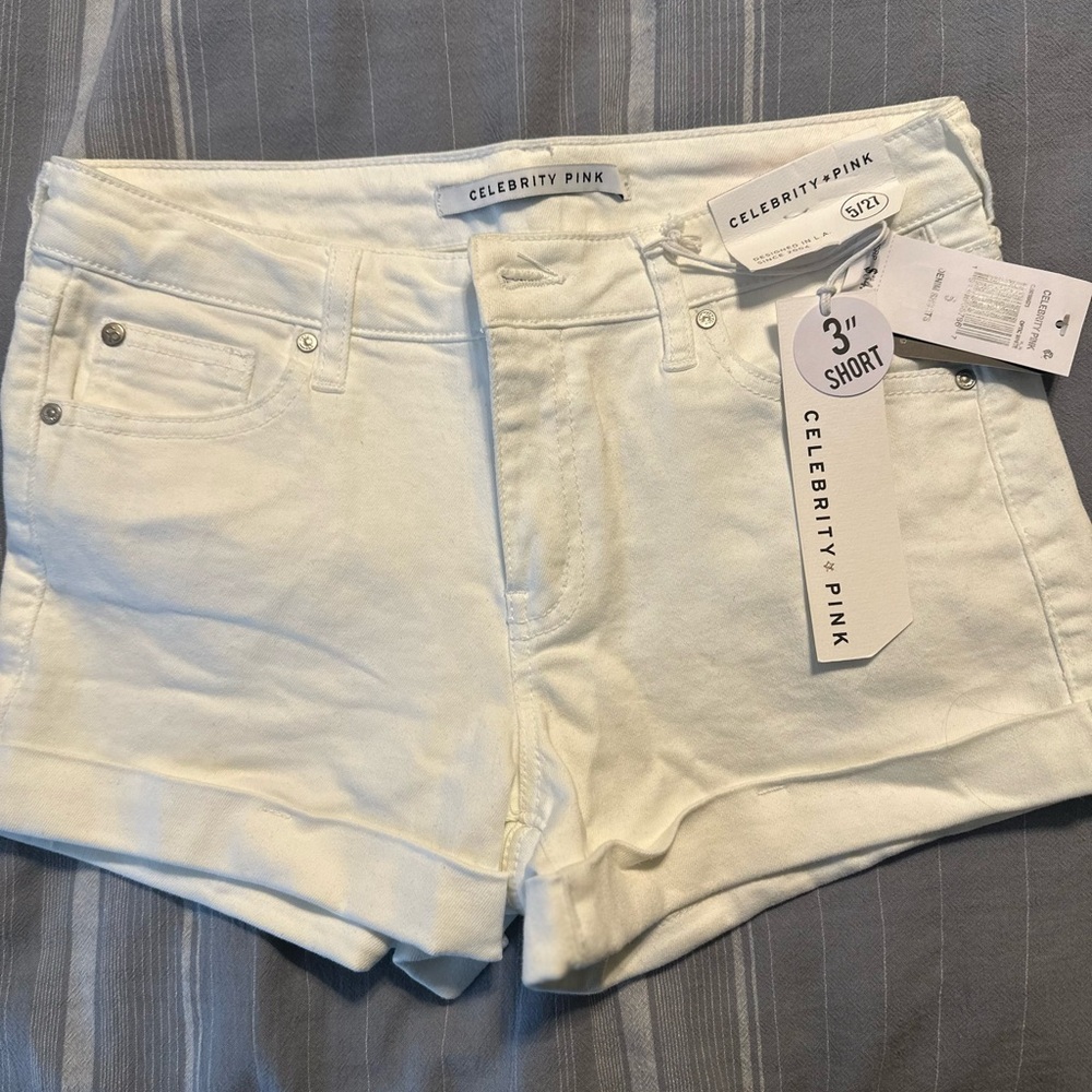 Celebrity Pink White Jean Shorts with Cuffed Hem